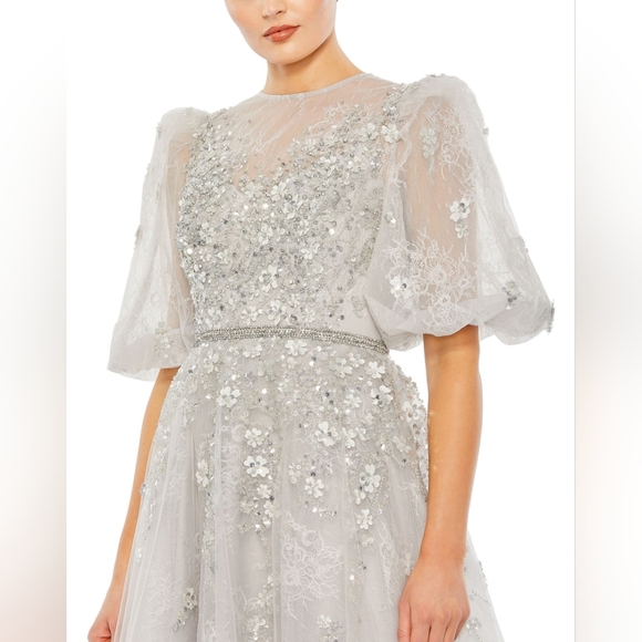 Mac Duggal EMBELLISHED PUFF SLEEVE A LINE GOWN - Picture 2 of 5